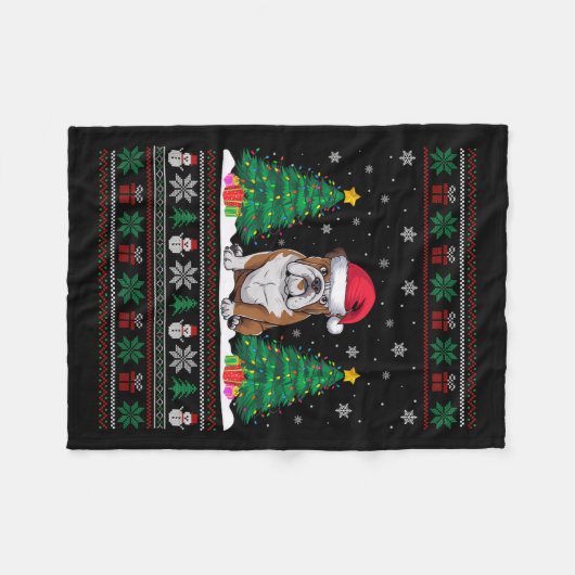 Weihnachtsmannmütze American Bulldog Xmas Tree Lig Fleecedecke (Vorderseite (Horizontal))