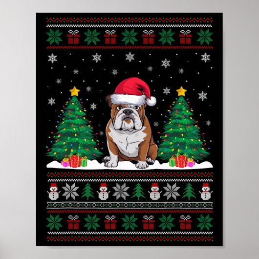 Weihnachtsmannmütze American Bulldog Xmas Tree Lig Poster (Vorne)