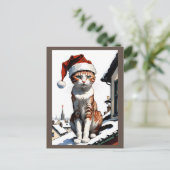 Weihnachtsmannmütze auf dem Dach Postkarte (Stehend Vorderseite)