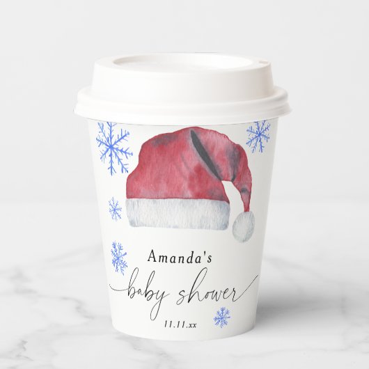 Weihnachtsmannmütze - Babydusche Pappbecher (Vorderseite)