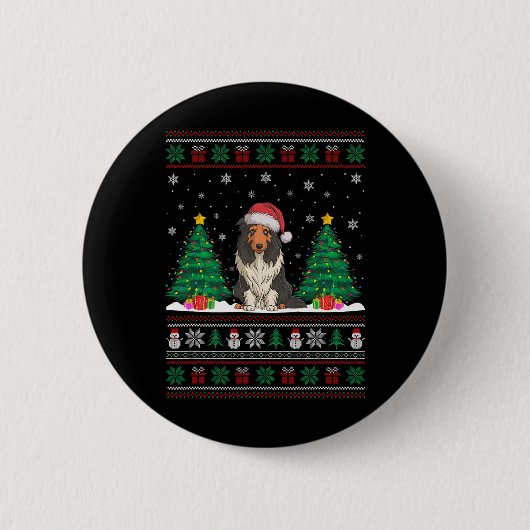 Weihnachtsmannmütze Barted Collie Dog Xmas Tree Li Button (Vorderseite)