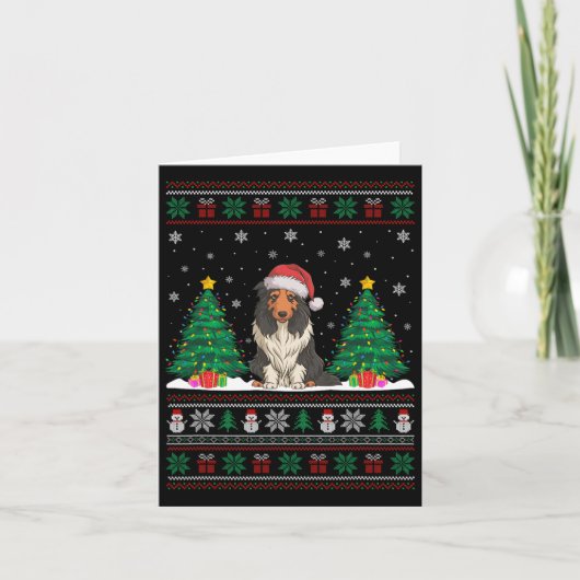 Weihnachtsmannmütze Barted Collie Dog Xmas Tree Li Karte (Vorderseite)