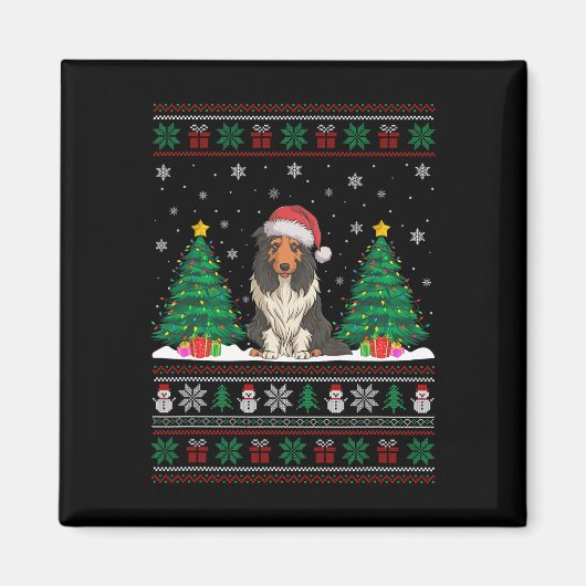 Weihnachtsmannmütze Barted Collie Dog Xmas Tree Li Magnet (Vorne)
