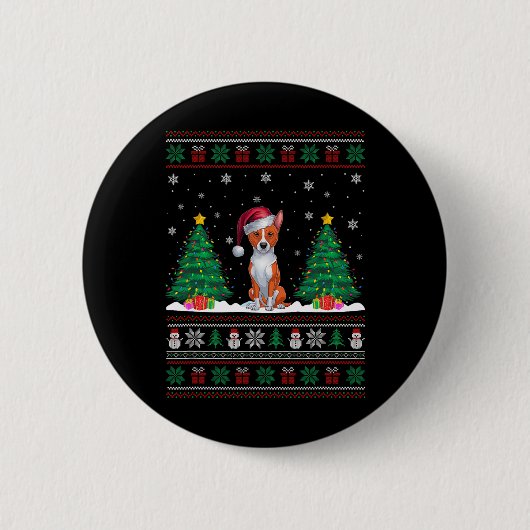 Weihnachtsmannmütze Basenji Dog Weihnachtsbaum Lig Button (Vorderseite)