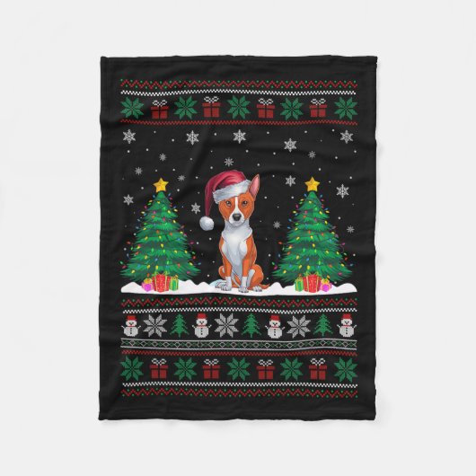 Weihnachtsmannmütze Basenji Dog Weihnachtsbaum Lig Fleecedecke (Vorderseite)