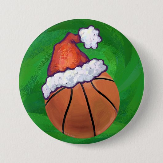 Weihnachtsmannmütze Basketball auf Grün Button (Vorderseite)