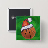 Weihnachtsmannmütze Basketball auf Grün Button (Vorne & Hinten)