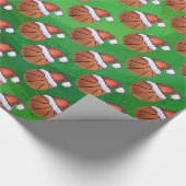 Weihnachtsmannmütze Basketball auf Grün Geschenkpapier (Ecke)