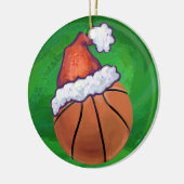 Weihnachtsmannmütze Basketball auf Grün Keramikornament (Links)