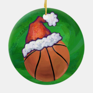 Weihnachtsmannmütze Basketball auf Grün Keramikornament