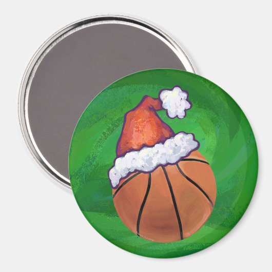 Weihnachtsmannmütze Basketball auf Grün Magnet (Vorderseite/Rückseite)