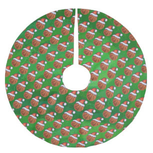 Weihnachtsmannmütze-Basketball auf Grün Polyester Weihnachtsbaumdecke