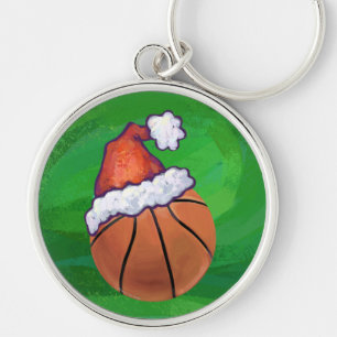 Weihnachtsmannmütze Basketball auf Grün Schlüsselanhänger