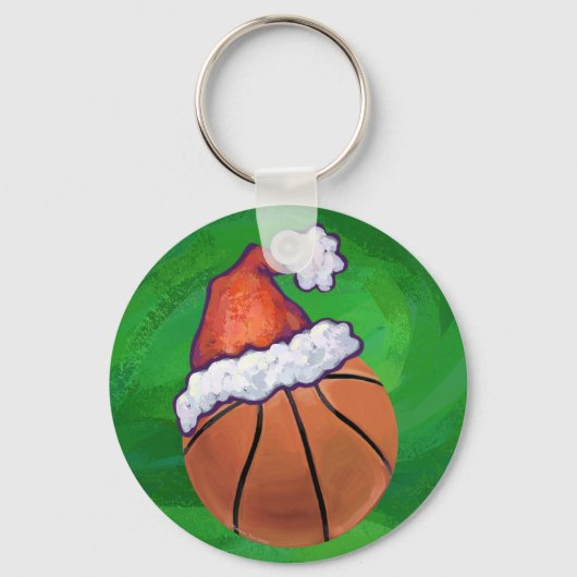 Weihnachtsmannmütze Basketball auf Grün Schlüsselanhänger (Vorderseite)