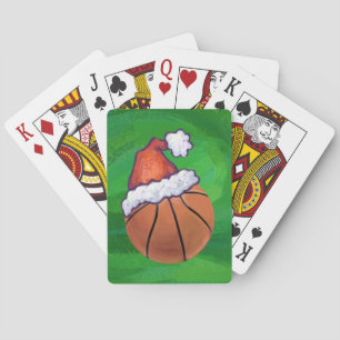 Weihnachtsmannmütze Basketball auf Grün Spielkarten