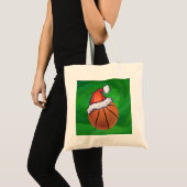 Weihnachtsmannmütze Basketball auf Grün Tragetasche (Vorderseite (Produkt))