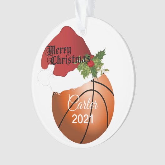 Weihnachtsmannmütze Basketball-Design | DIY Name Ornament (Vorderseite)