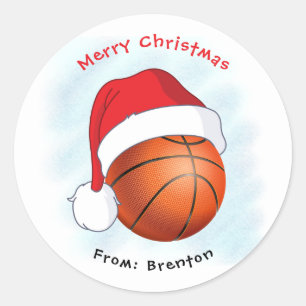 Weihnachtsmannmütze Basketball Frohe Weihnachten Runder Aufkleber