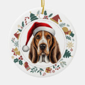 Weihnachtsmannmütze Basset Hound Hund Weihnachtsfo Keramik Ornament (Vorne)
