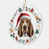 Weihnachtsmannmütze Basset Hound Hund Weihnachtsfo Keramik Ornament (Links)