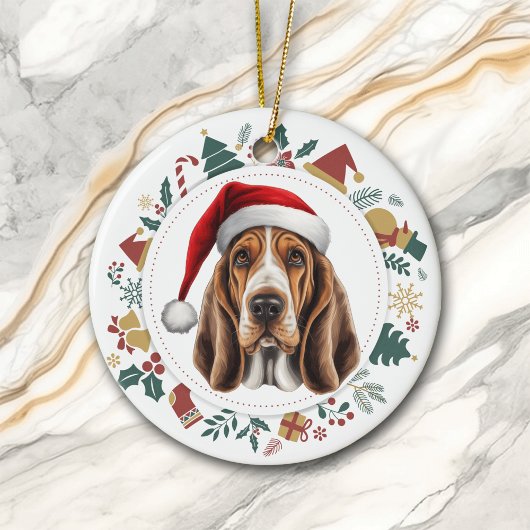 Weihnachtsmannmütze Basset Hound Hund Weihnachtsfo Keramik Ornament