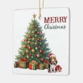 Weihnachtsmannmütze Basset Hound Welpe Weihnachtsb Keramikornament (Links)