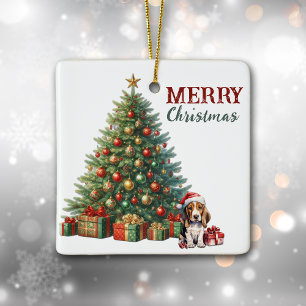 Weihnachtsmannmütze Basset Hound Welpe Weihnachtsb Keramikornament