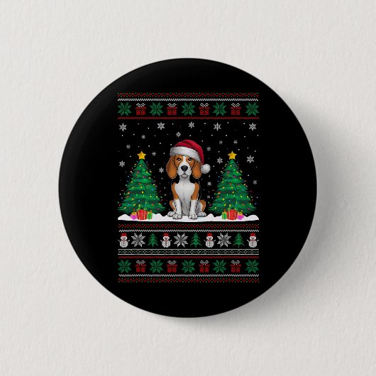 Weihnachtsmannmütze Beagle Hund Weihnachtsbaumleuc Button (Vorderseite)