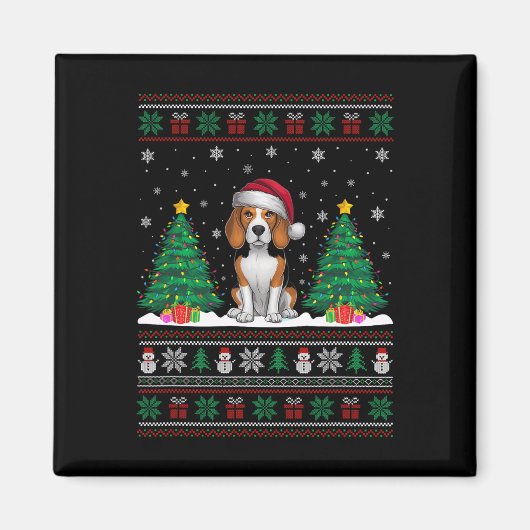 Weihnachtsmannmütze Beagle Hund Weihnachtsbaumleuc Magnet (Vorne)
