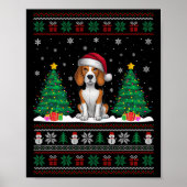 Weihnachtsmannmütze Beagle Hund Weihnachtsbaumleuc Poster (Vorne)