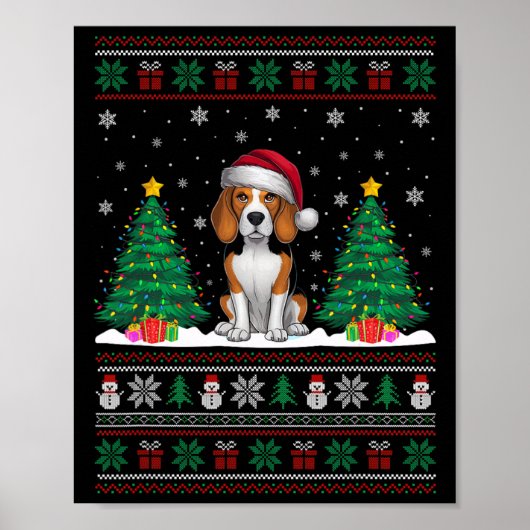Weihnachtsmannmütze Beagle Hund Weihnachtsbaumleuc Poster (Vorne)