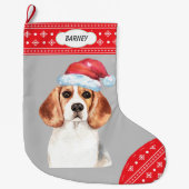 Weihnachtsmannmütze Beagle Snowflake Border Großer Weihnachtsstrumpf (Vorderseite)