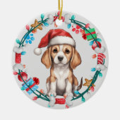 Weihnachtsmannmütze Beagle Welpenkranz Keramik Ornament (Vorne)