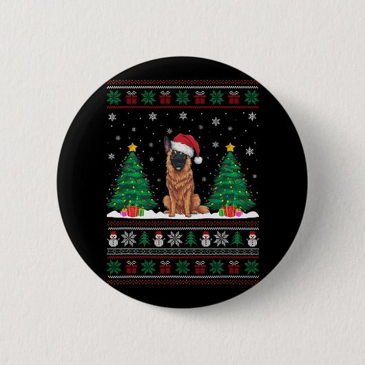 Weihnachtsmannmütze Belgische Malinois Dog Xmas Tr Button (Vorderseite)