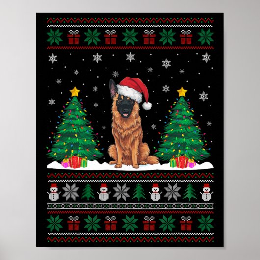 Weihnachtsmannmütze Belgische Malinois Dog Xmas Tr Poster (Vorne)