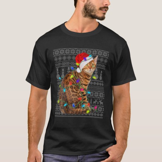 Weihnachtsmannmütze Bengalisch Cat Xmas Lighting U T-Shirt (Vorderseite)
