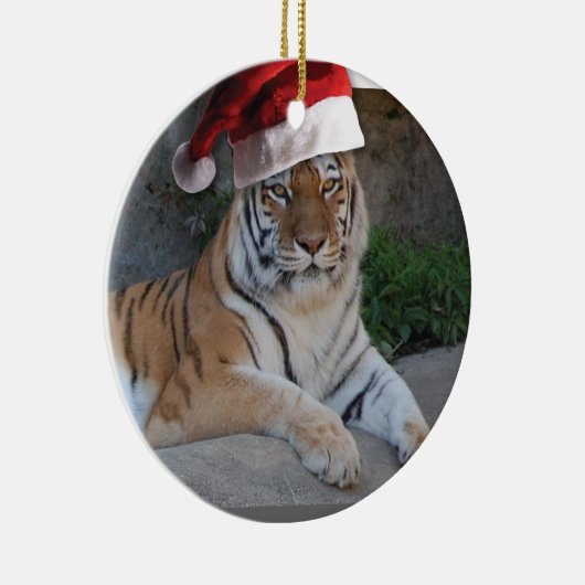 Weihnachtsmannmütze Bengalisch Tiger Keramik Ornament (Rechts)