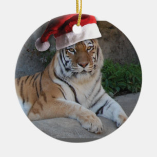 Weihnachtsmannmütze Bengalisch Tiger Keramik Ornament