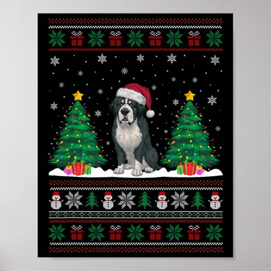 Weihnachtsmannmütze Bernard Dog Christmas Tree Lig Poster (Vorne)
