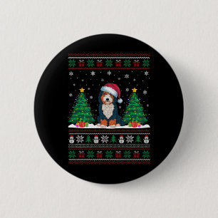 Weihnachtsmannmütze Bernedoodle Hund Weihnachtsbau Button