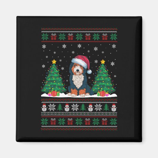 Weihnachtsmannmütze Bernedoodle Hund Weihnachtsbau Magnet (Vorne)