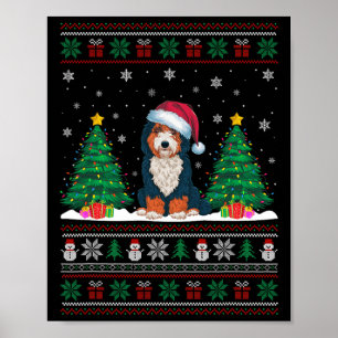 Weihnachtsmannmütze Bernedoodle Hund Weihnachtsbau Poster