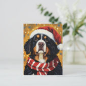 Weihnachtsmannmütze Bernese Mountain Dog Festliche Postkarte (Stehend Vorderseite)