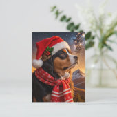 Weihnachtsmannmütze Bernese Mountain Dog Postkarte (Stehend Vorderseite)