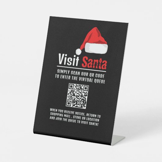 Weihnachtsmannmütze, Besuch Santa, QR Code Queue Sockelschild (Vorderseite)