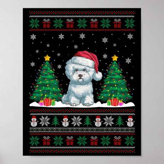 Weihnachtsmannmütze Bichon Frise Hund Xmas Tree Li Poster (Vorne)