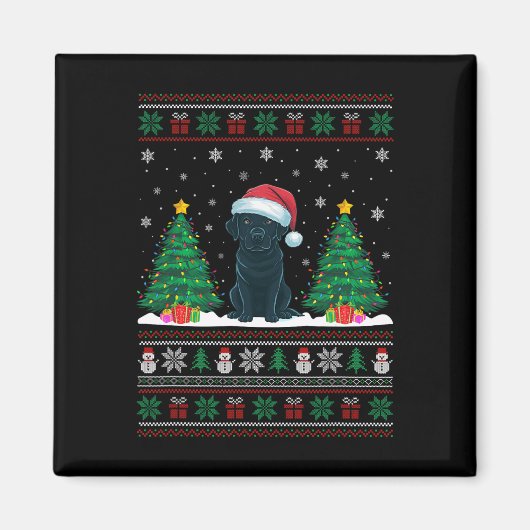 Weihnachtsmannmütze Black Labrador Hund Xmas Tree Magnet (Vorne)