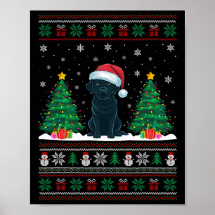 Weihnachtsmannmütze Black Labrador Hund Xmas Tree  Poster