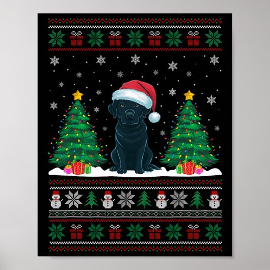 Weihnachtsmannmütze Black Labrador Hund Xmas Tree  Poster (Vorne)