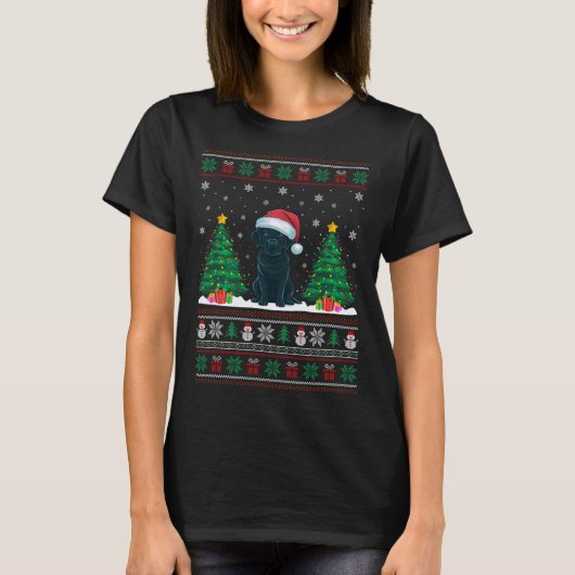 Weihnachtsmannmütze Black Labrador Hund Xmas Tree T-Shirt (Vorderseite)